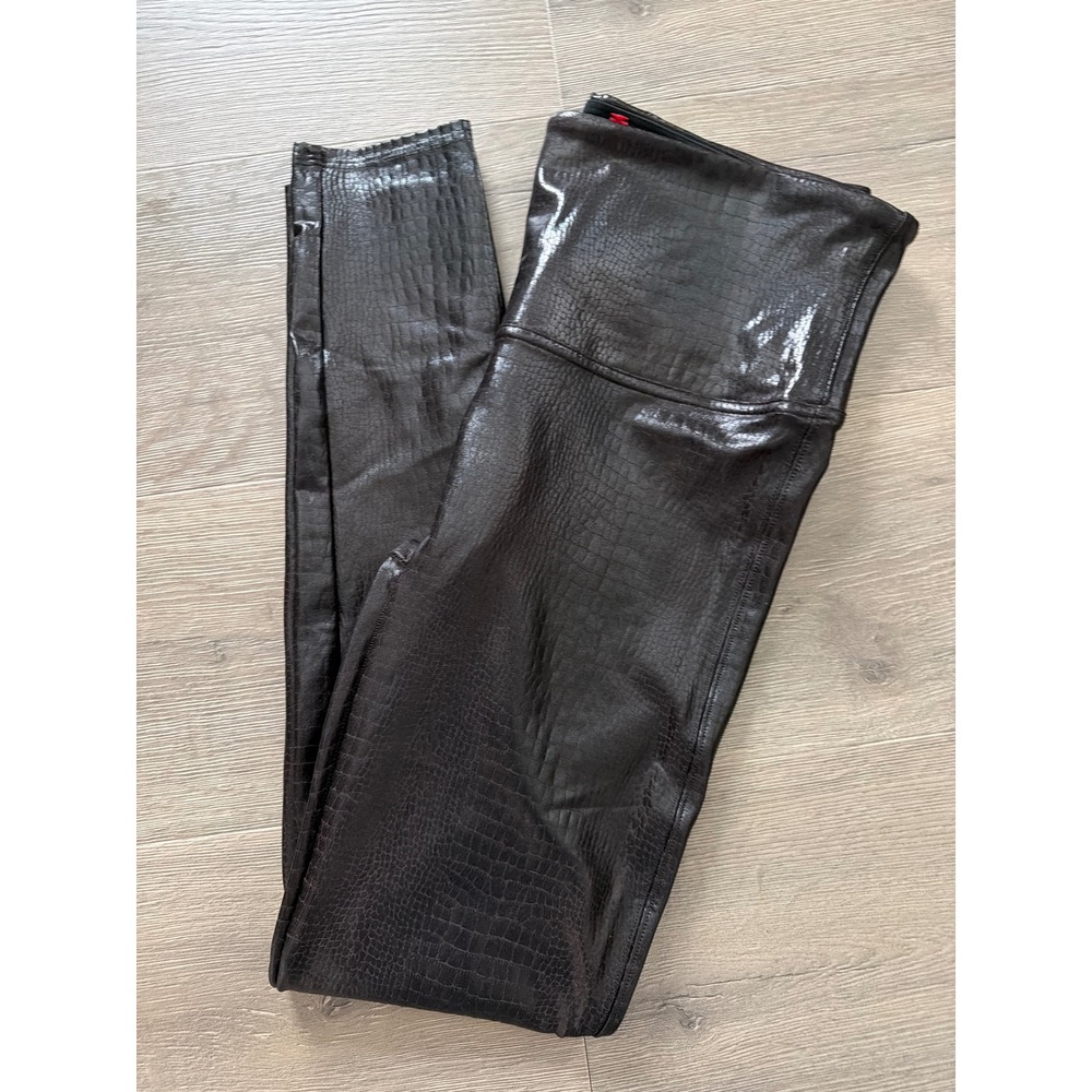 Spanx Faux Leather Croc Leggings Dark Brown Chocolate High Waist 20188R - Picture 1 of 4